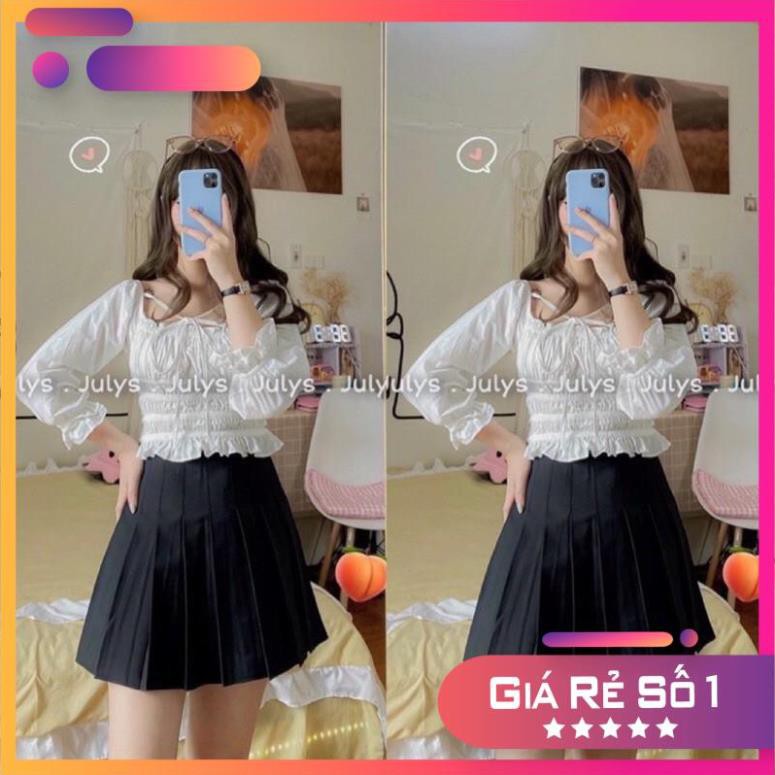 Áo Croptop Sơ Mi Bo Chun-Áo Sơ Mi Kiểu Buộc Nơ Ngực(ảnh Thật, Video)
