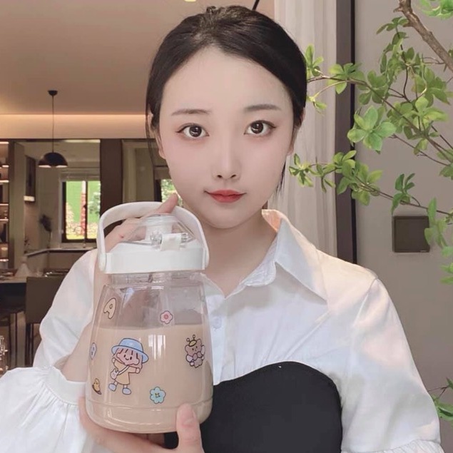 Bình Đựng Nước Cute Dành Cho Học Sinh Nhân Viên Văn Phòng Bằng Nhựa Dung Tích 1000ML 1L Tặng Dây Đeo Chéo