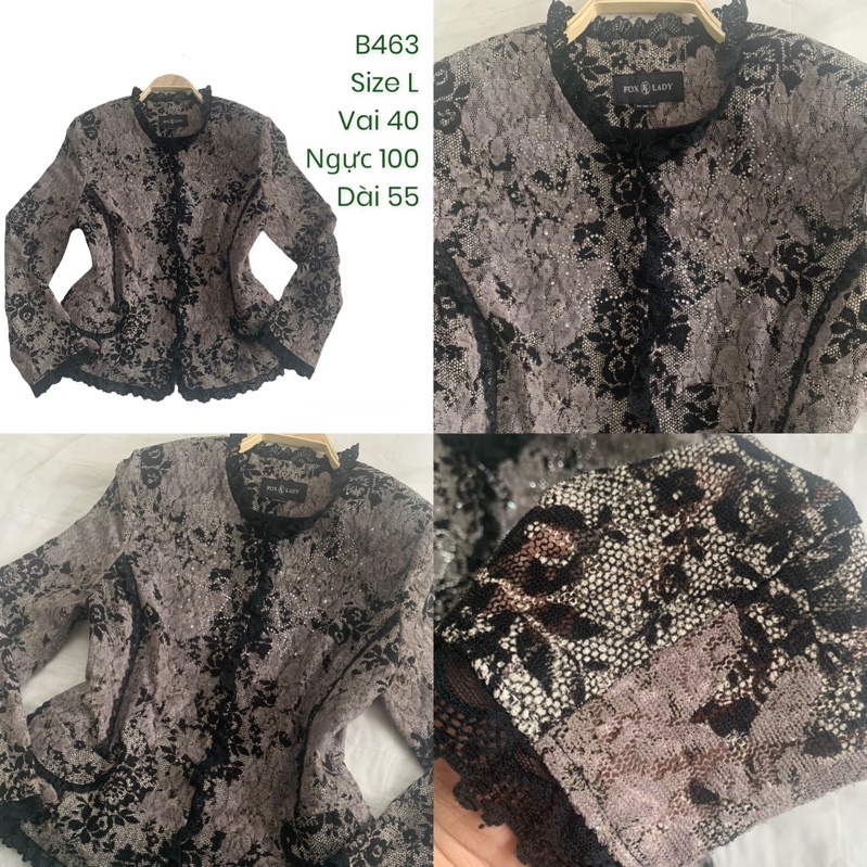 Áo khoác blazer B463 chất ren viền ren có độn vai 2hand Hàn si tuyển ảnh thật