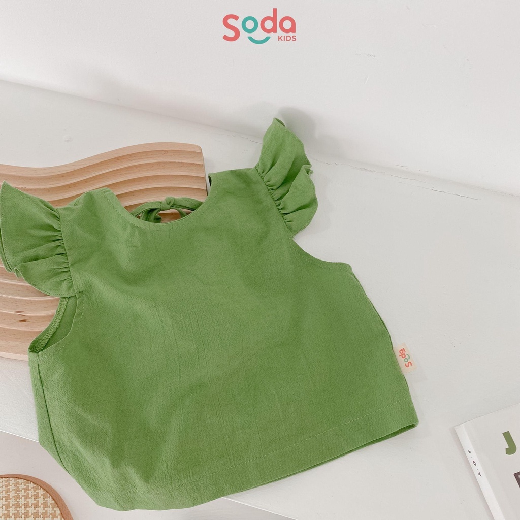 Bộ quần áo bé gái Pumpkin SODA KIDS phong cách croptop, lanh tự nhiên mềm, mát thấm hút mồ hôi