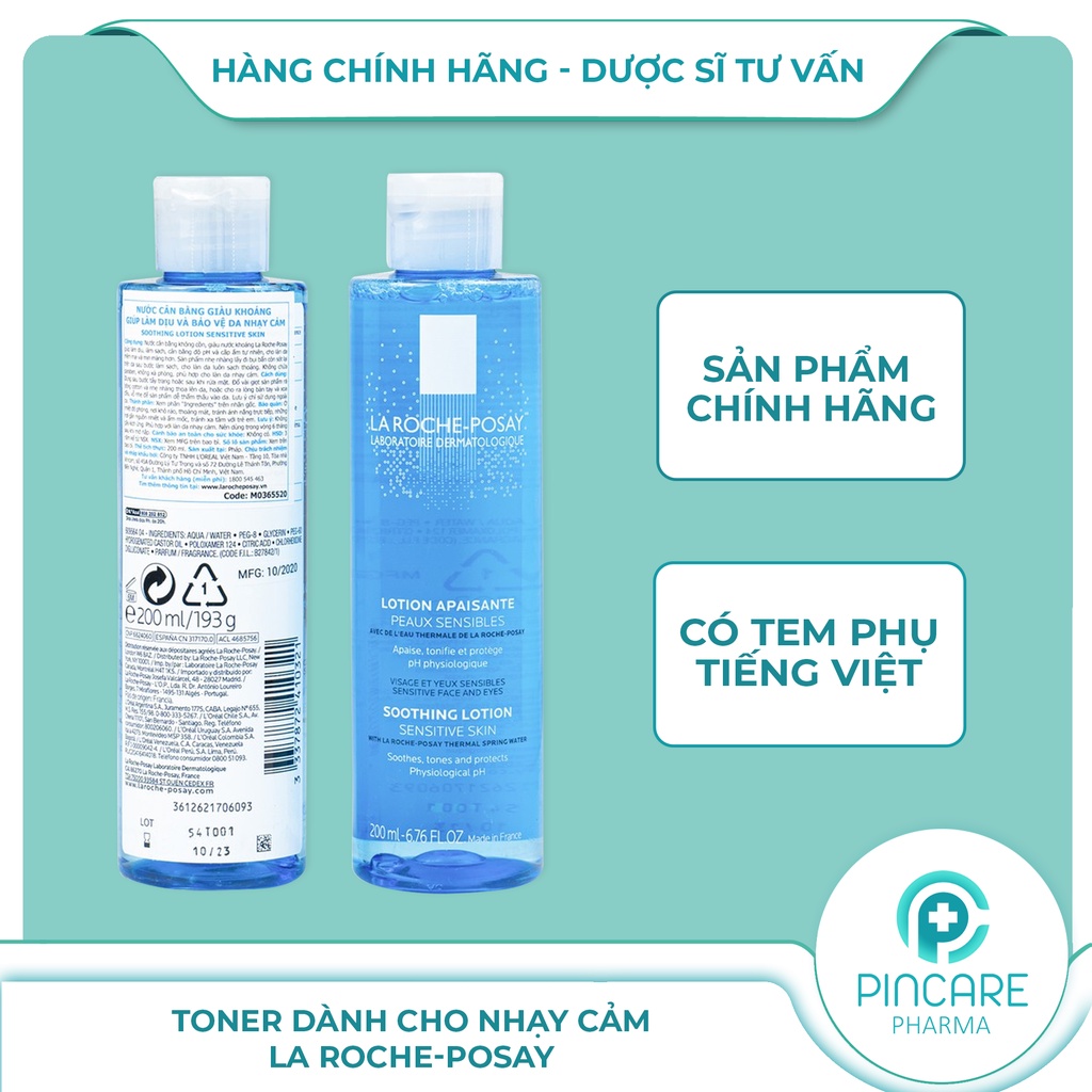 Toner La Roche Posay Soothing Lotion Sensitive Skin 200ml cho da nhạy cảm - Hàng chính hãng - Nhà thuốc PinCare