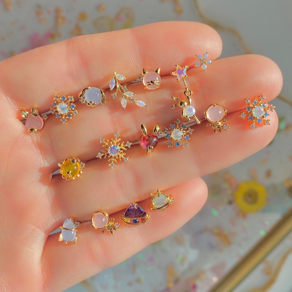 Khuyên Tai Hình Thanh Ốc Vít Bằng Thép Không Gỉ Đính Đá zircon Dễ Thương