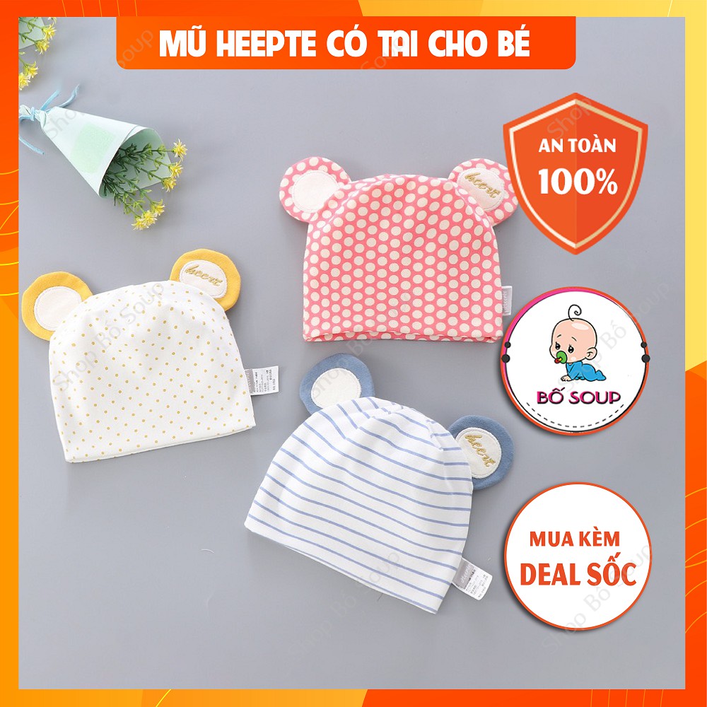 Mũ cotton trùm đầu tai gấu dễ thương cho bé