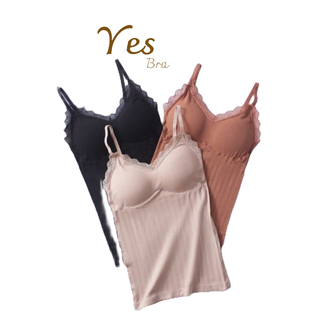 Áo 2 dây bra thun gân dài kèm mút ngực