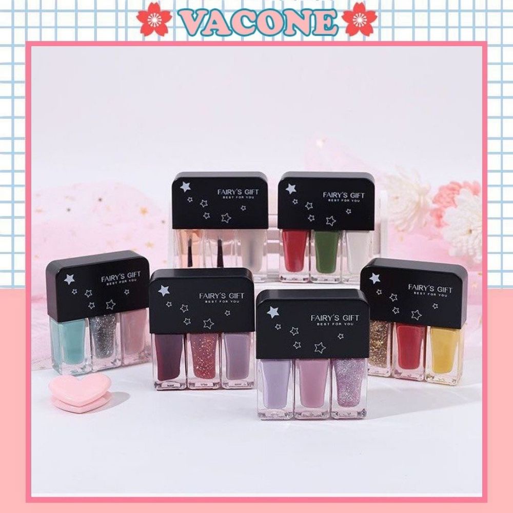 Set 3 lọ sơn móng tay Vacone sơn gel móng tay bóng nhiều màu nail color SM12