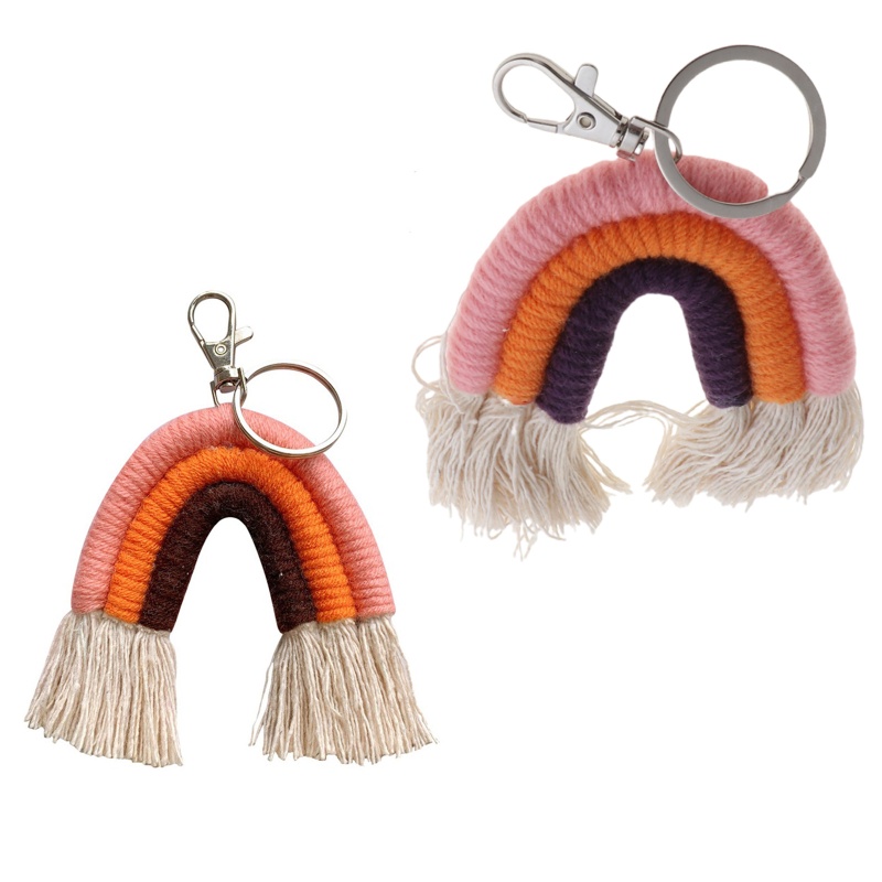 Móc Chìa Khóa Macrame Đan Sợi Màu Cầu Vồng Sáng Tạo
