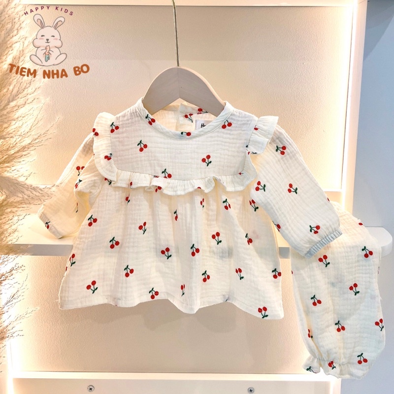 Bộ dài tay cánh tiên cho bé gái vải xô muslin cao cấp, bộ thu đông cho bé từ 6-16kg TNB