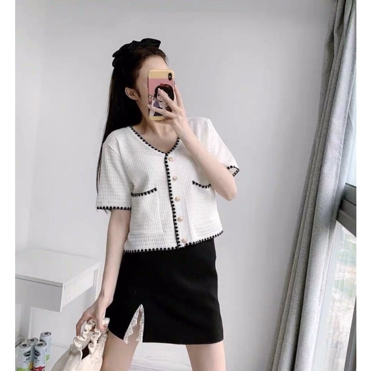 Áo Croptop Dệt Kim 💝 𝑃𝐻𝑂𝑁𝐺 𝐶𝐴́𝐶𝐻 𝐻𝐴̀𝑁 𝑄𝑈𝑂̂́𝐶 𝑋𝐼𝑁𝐻 𝑋𝐴̆́𝑁 💝 Áo Tay Lỡ Cadigan Cổ Tim Ulzzang 💖