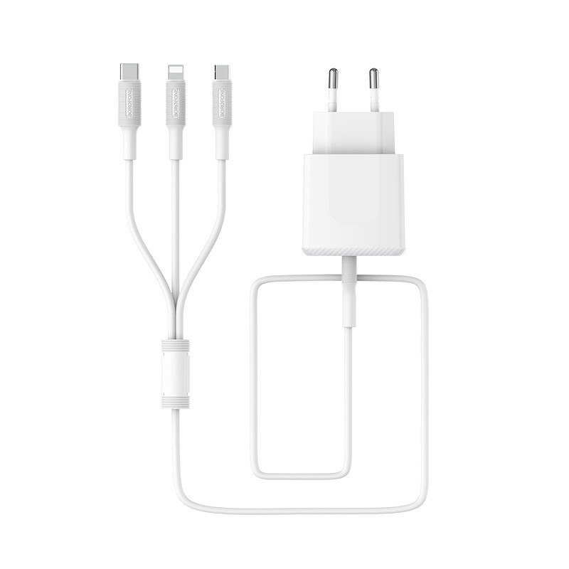 Cốc sạc củ sạc 2 cổng, đầu ra hiện tại 2.4A kèm cáp sạc 3 đầu dùng cho điện thoại máy tính bảng BA3A Ezplug