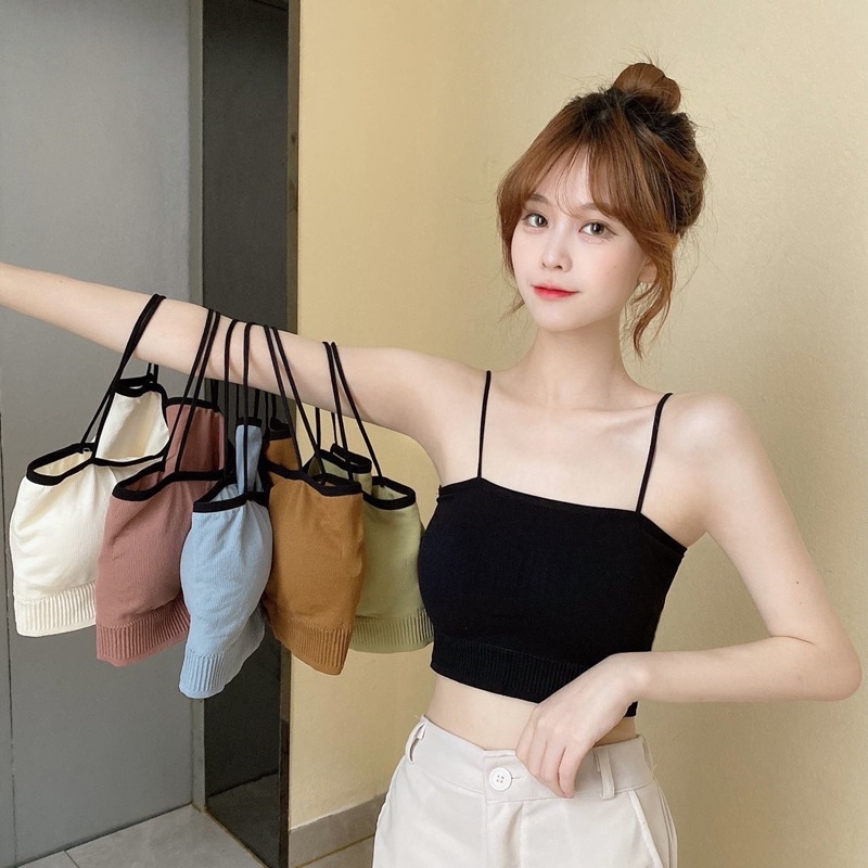 Áo Bra Nữ Thun 2 Dây Viền Đen Màu Pastel kèm Có Mút Ngực Trẻ Trung 388. | BigBuy360 - bigbuy360.vn