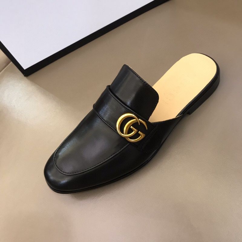 Giày lười da thật cho nam mũi tròn cực êm logo GG Gucci GC