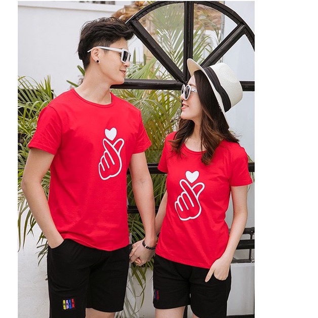 áo gia đình 3 người 4 người coton co giản thoải mái in hình tim đơn giản