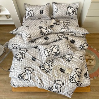 Bộ Chăn Ga Gối Cotton Poly Gấu Gucci Bạc