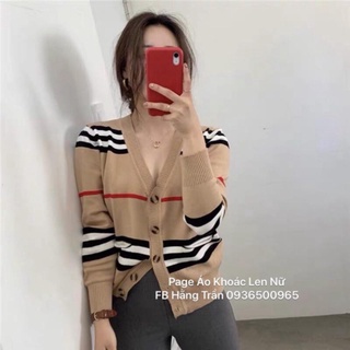 Áo khoác len cổ tim kẻ sọc hai túi