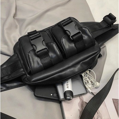HeyMister - Túi đeo chéo da PU Unisex chống nước cá tính Double Bag HM12
