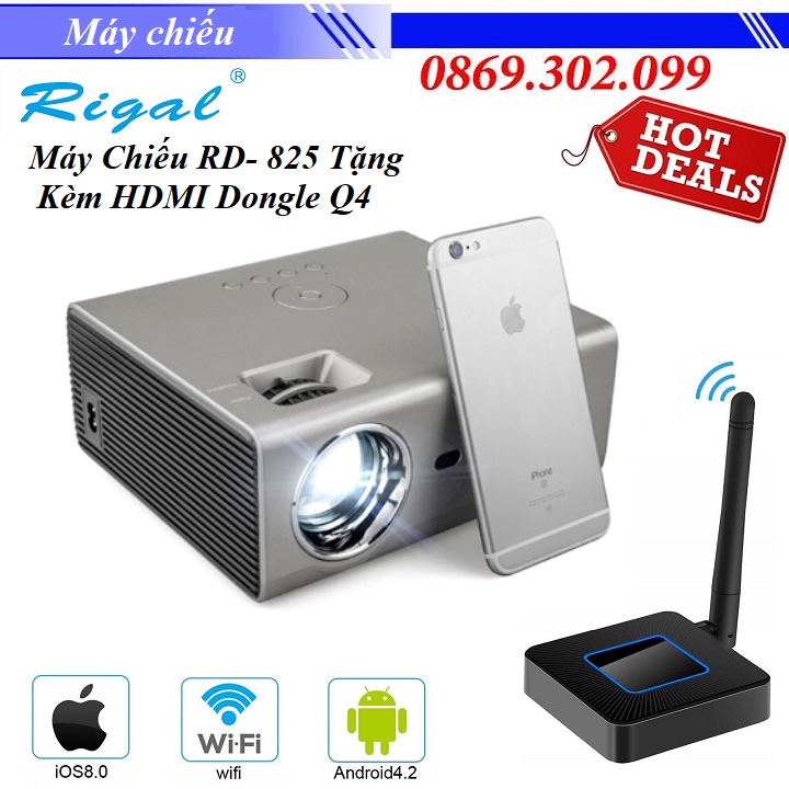 [ Chính hãng ]  Máy Chiếu Mini Kết Nối Bluetooth Wifi RD- 825 Tặng Kèm Thiết Bị HDMI Không Dây Dongle Q4 Cao Cấp