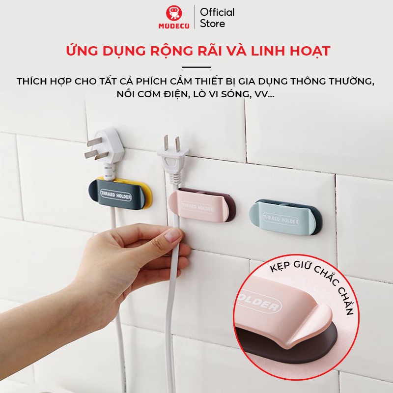 Móc Dán Tường Treo Phích Cắm, Ổ Cắm Cáp Sạc, Kẹp Dây Điện Đa Năng Siêu Chắc - Hộp 4 cái, Nhựa ABS Cao Cấp - Modeco