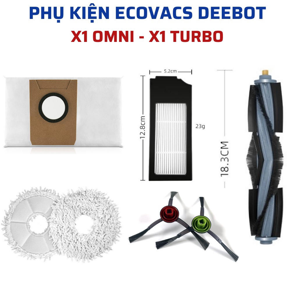 Phụ kiện chổi chính, chổi giữa, khăn lau, giẻ lau, chổi cạnh, lọc bụi Robot hút bụi Ecovacs Deebot X1 Omni, X1 Turbo