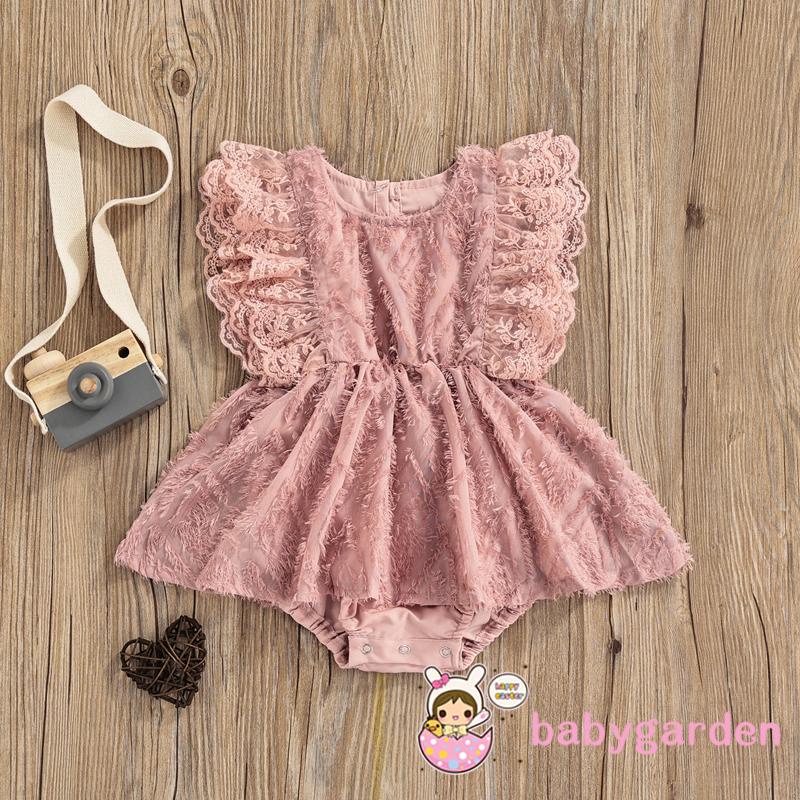 Áo Liền Quần Tay Ngắn Phối Ren Thời Trang Mùa Hè Cho Bé Gái Từ 0-2 Tuổi