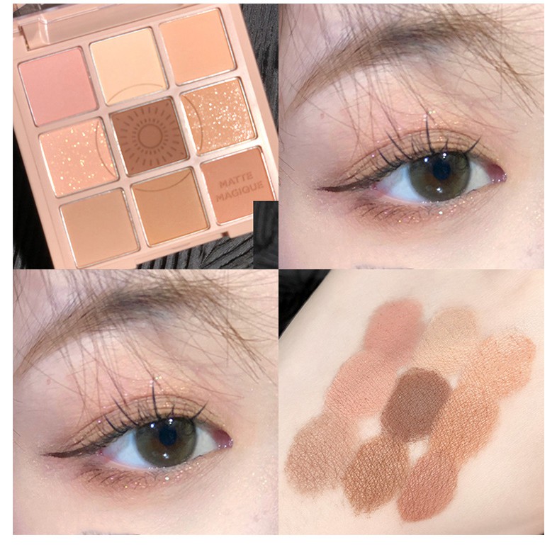 Bảng phấn mắt 9 màu sắc hiệu ứng mịn lì ánh ngọc chống thấm nước dành cho người mới bắt đầu
