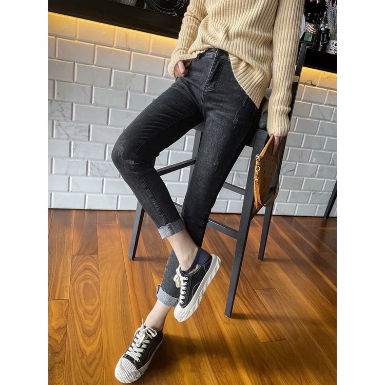 [60kg-90kg] Quần jeans 9 tấc BigSize màu xám cào xước, kiểu dáng lật lai model 4291