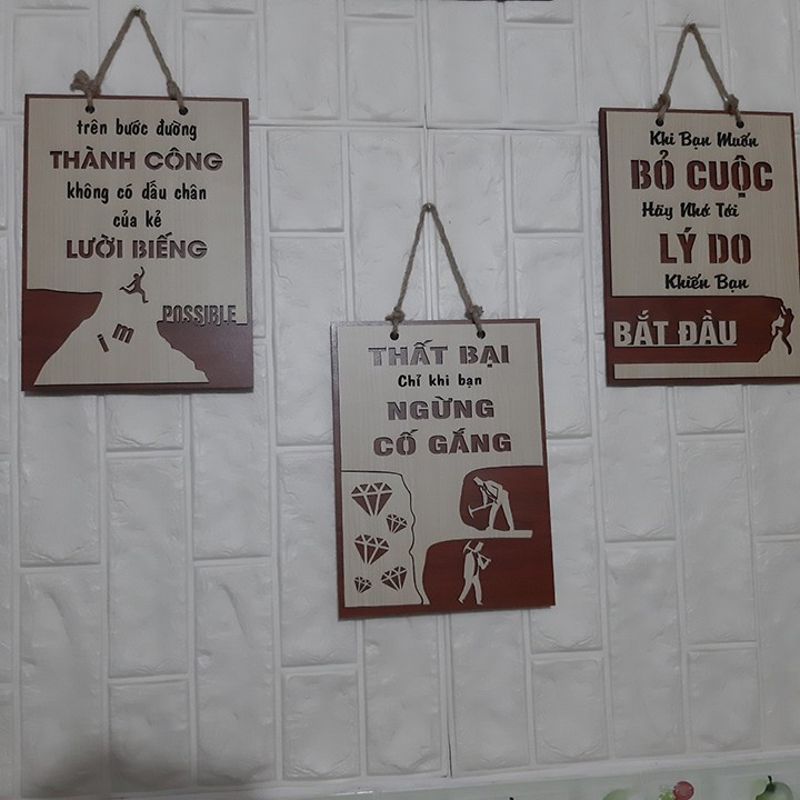 Bộ 3 Tranh Gỗ treo tường, trang trí phòng tạo động lực Sunha 20x27cm chotot24h TOPHA2839