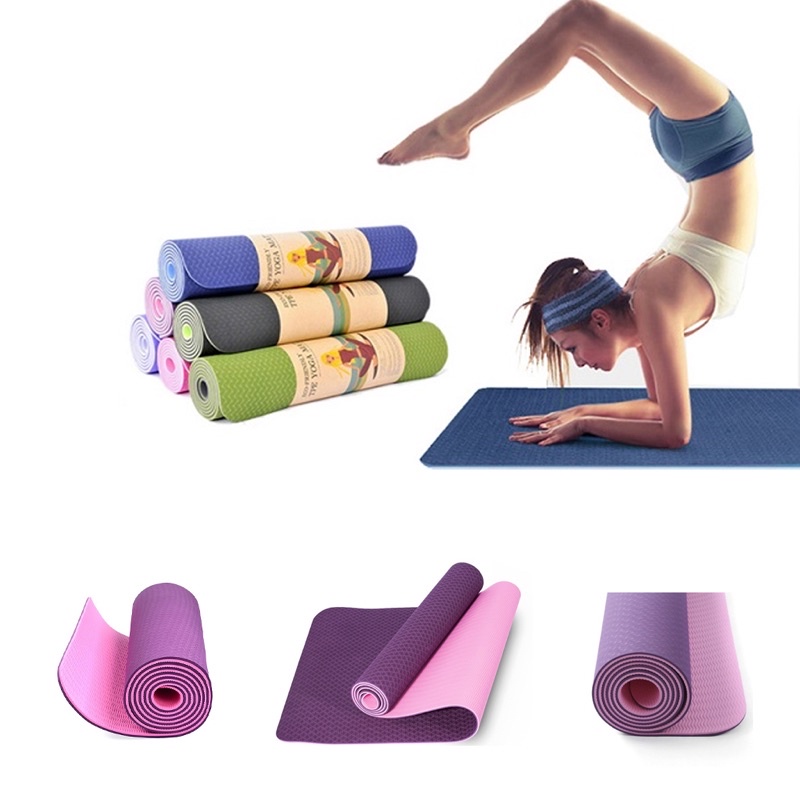 Thảm Tập YOGA, GYM Cao Su Non TPE Đúc Nguyên Khối 1 Lớp Định Tuyến Chống Trượt Tập Thể Dục Tại Nhà 6mm