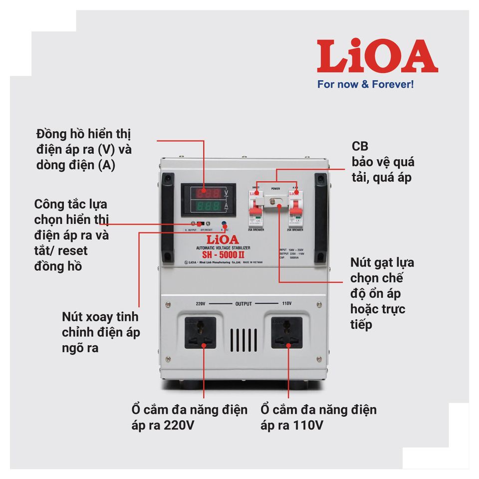 [MIỄN SHIP] Ổn Áp LiOA 5KVA SH-5000II Dải 130V - LiOA Nhật Linh 5KW 1 Pha 5000VA 5Kg 5000W