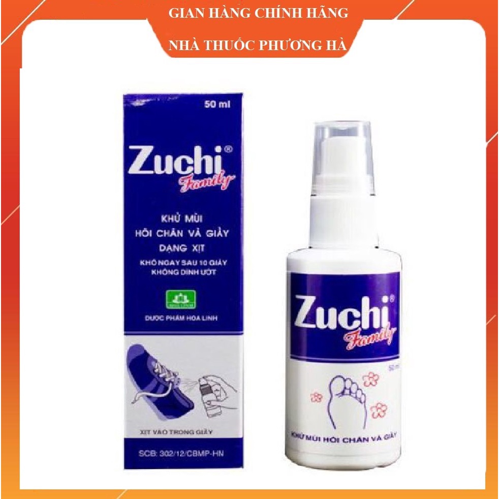 Xịt khử mùi hôi chân, hôi giầy Zuchi chai 50ml. Chống hôi chân, khử mùi tức thì, an toàn cho da