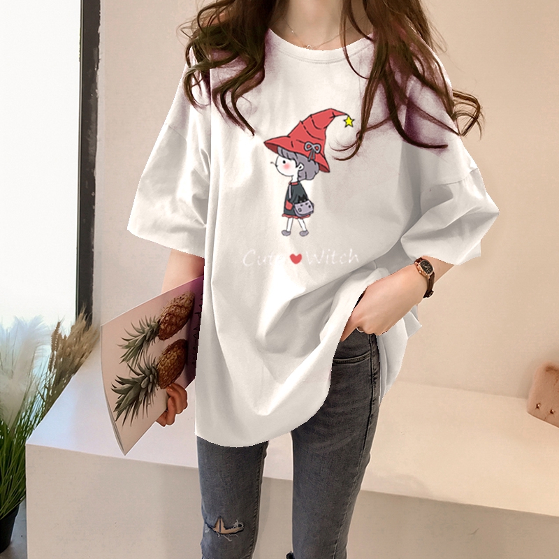 NRVP Áo thun tay ngắn dáng rộng mùa hè 2020 in họa tiết ngộ nghĩnh cho nữ