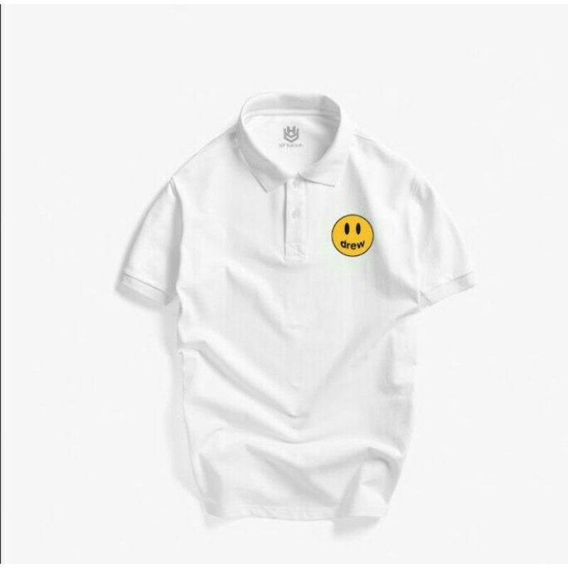Áo thun nam nữ có cổ drew house mặt cười cao cấp, áo polo có cổ drew, áo phông unisex nam nữ mặt cười