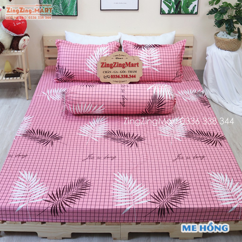 Bộ Ga Gối Poly Ga trải giường Lá Me Hồng | Bộ Drap giường ( 1 ga + 2 vỏ áo gối ) - ZingZingMart