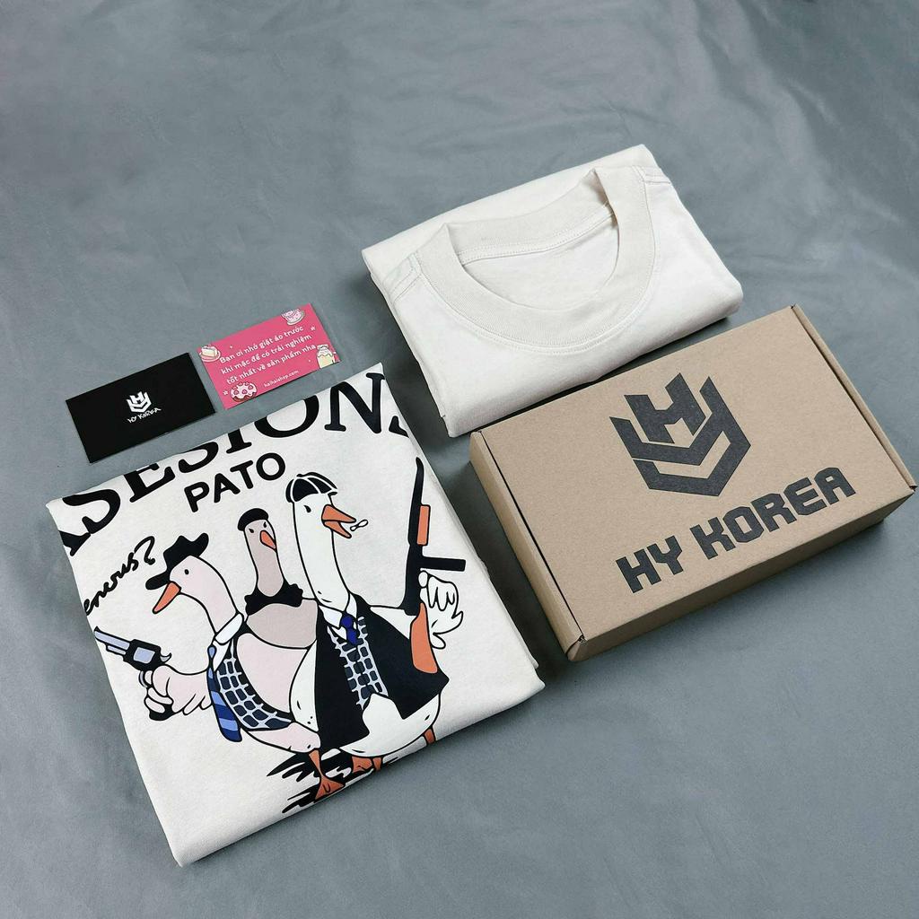 Áo Thun Unisex HY KOREA Cotton 100 Ba Vịt thám tử 1249 Form Rộng Tay Lỡ