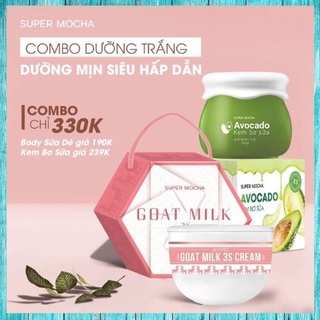 Kem trắng da, dưỡng ẩm body bơ và body sữa dê, avocado body cream mocha 200g and goat milk 3s cream 200g