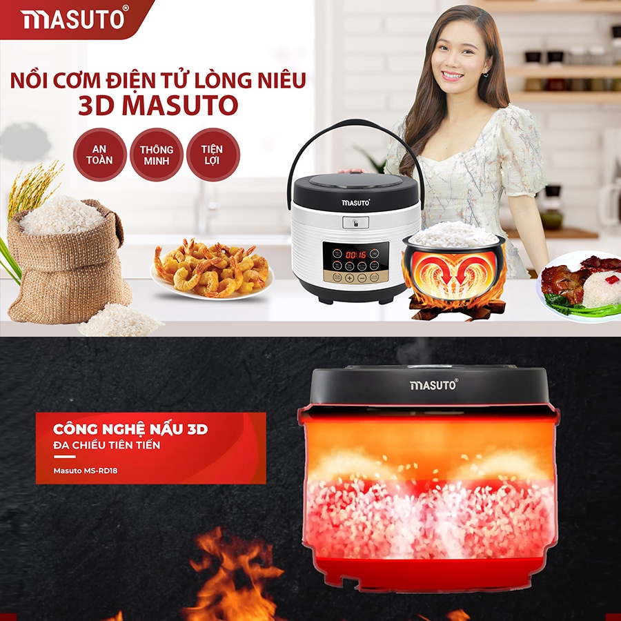 Nồi cơm điện lòng niêu Masuto MS-RD18 1.8l công suất 700w màn hình LED cao cấp