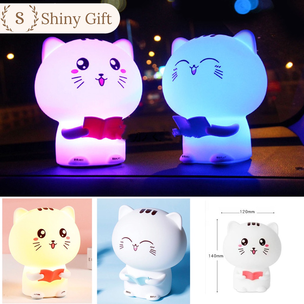 Qùa tặng, đèn ngủ silicone mèo con đọc sách có chức năng ghi âm