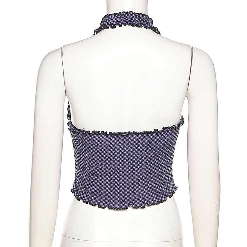 Áo Tank Top Hở Lưng Thắt Nơ Họa Tiết Sọc Caro Thời Trang Cho Nữ