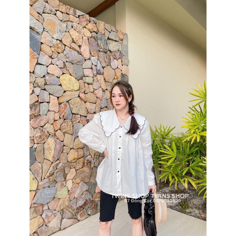 Áo sơ mi cổ peter viền đen 21006