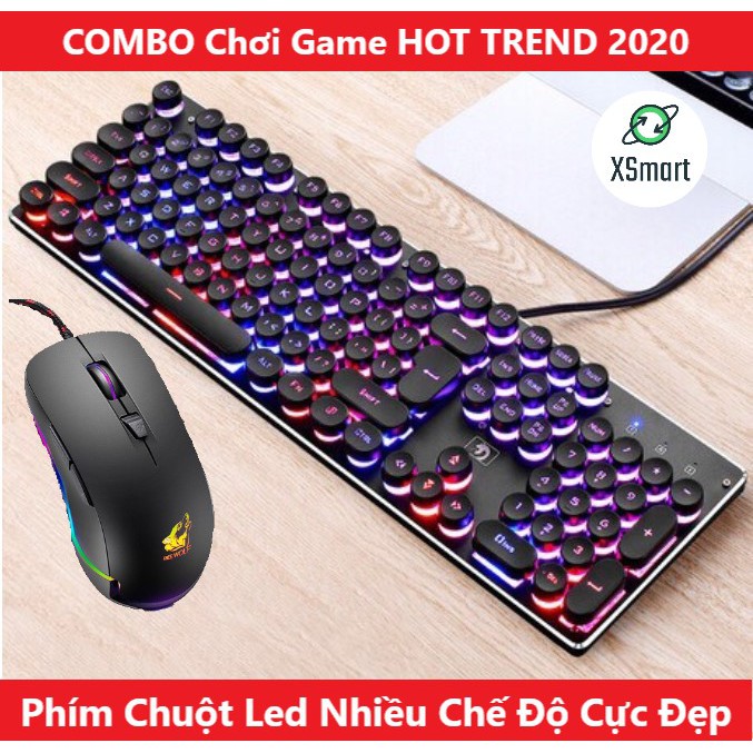 GẤU TRẦN STORE Combo Bàn Phím 10 Chế Độ Led K100 Và Chuột V6 Led RGB Siêu Đẹp Siêu Bền