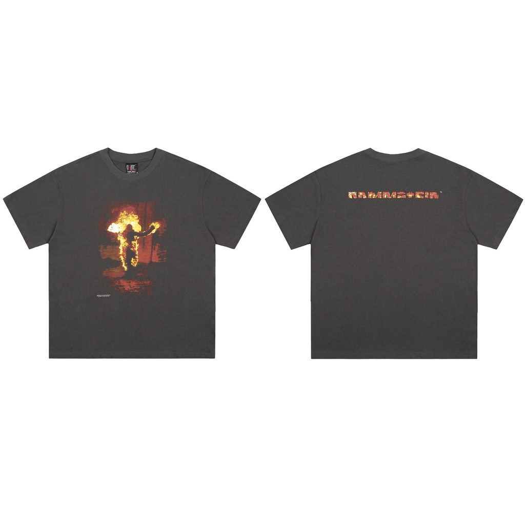 Rammstein German chariot metal band retro flame old short-sleeved VTG high street loose casual T-shirt
