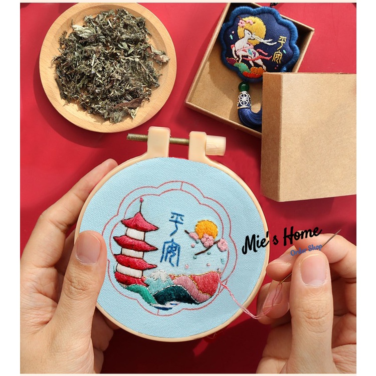 DIY Bộ kit gói nguyên liệu tự thêu túi thơm cổ trang mùa xuân Hoa vintage tự thêu Omamori Decor Handmade - MIE Shop