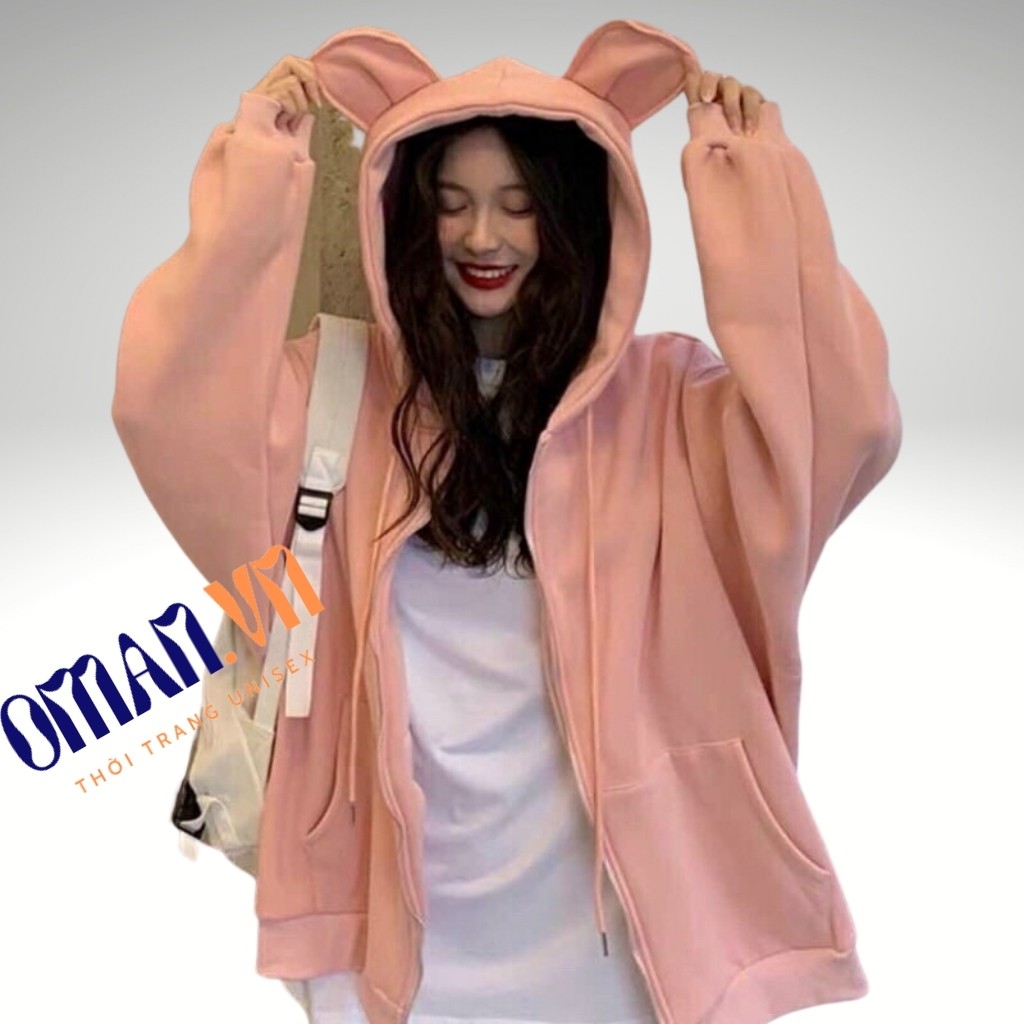 Áo khoác nỉ Hoodie Dây Kéo TAI THỎ form rộng áo nỉ bông ulzzang Cá Tính Unisex Oman | BigBuy360 - bigbuy360.vn