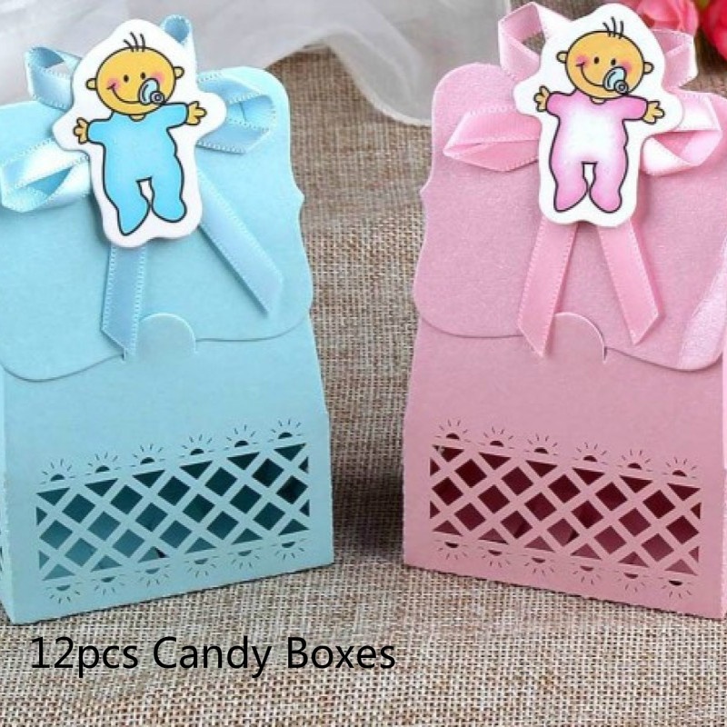 Bộ 12 Hộp Đựng Kẹo Bằng Giấy Dễ Thương Cho Tiệc Thôi Nôi Em Bé
