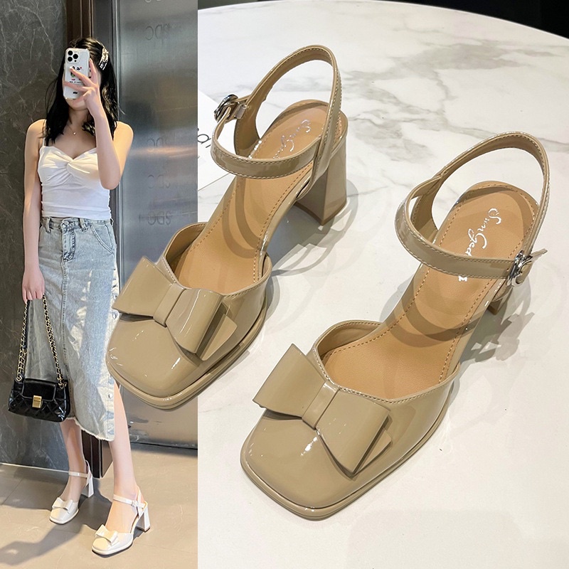 Order _ Giày cao gót mũi vuông đế trụ nữ 2 màu siêu xinh