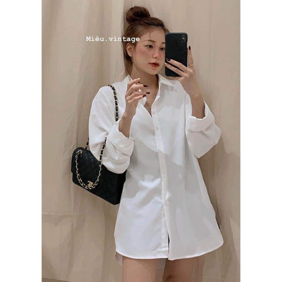 Áo sơ mi xẻ vạt đuôi tôm - Áo sơ mi voan lụa tay bồng form rộng oversize, sơ mi công sở chất trượt (Ảnh thật) | BigBuy360 - bigbuy360.vn