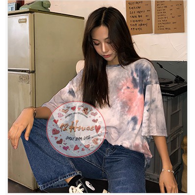 Áo thun unisex nam nữ loang màu xám cà rốt freesize form rộng tay lỡ