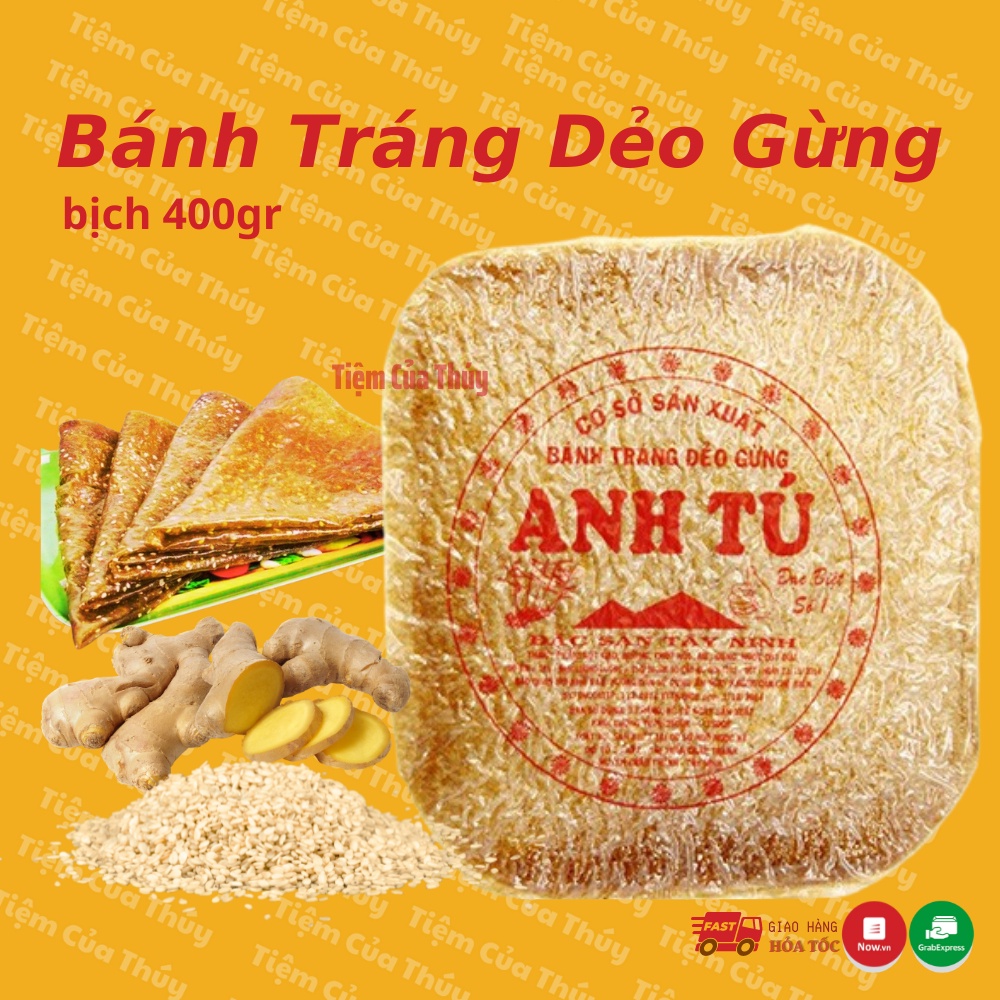 Bánh tráng dẻo gừng Anh Tú 400gr bịc 10 cái loại 1 to thơm ngon dẻo vị gừng sữa mè