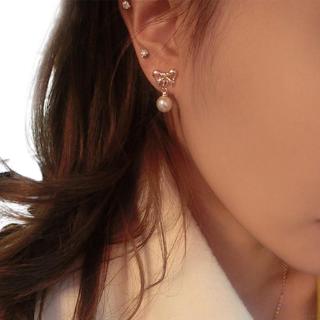Bông tai nơ đính ngọc trai