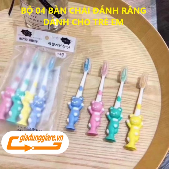 SET 04 Bàn chải đánh răng trẻ em xuất Nhật bót đánh răng cho bé mềm mại hình thú ngộ nghĩnh (Hàng cao cấp)