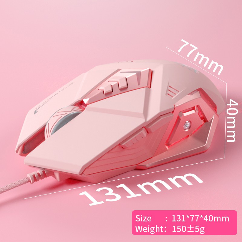 Chuột máy tính Gaming con LED có đèn chống ồn dễ thương màu hồng Siêu Phẩm dành cho nữ chơi game thủ Pink quang silent chuộc Mouse PC laptop cute Gamming